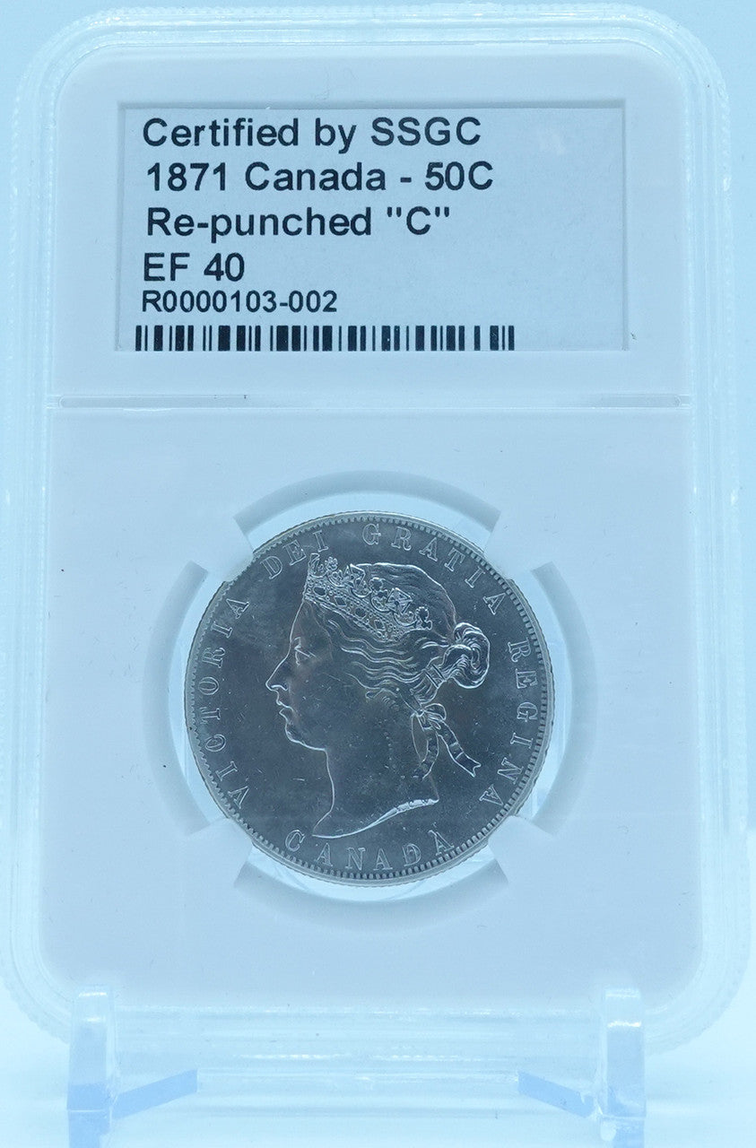 1871 50 CENT CANADA RE-PUNCHED “C” – EF 40 - GRADED