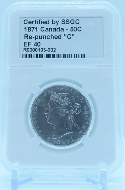 1871 50 CENT CANADA RE-PUNCHED “C” – EF 40 - GRADED