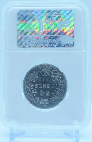 1871 50 CENT CANADA RE-PUNCHED “C” – EF 40 - GRADED