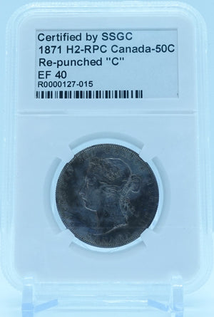 1871 50 CENT H2-RPC CANADA RE-PUNCHED “C” – EF 40 - GRADED