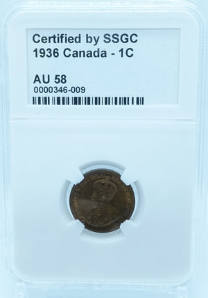 1936 1 CENT CANADA – AU 58 – GRADED (346-009)