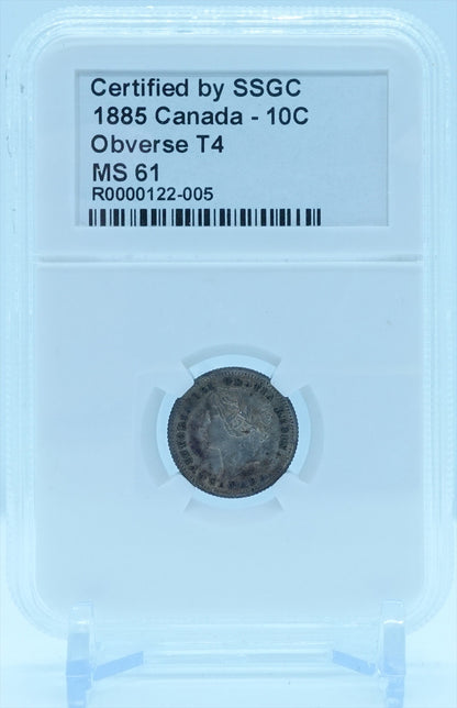 1885 10 CENT CANADA OBVERSE T4 – MS 61 - GRADED