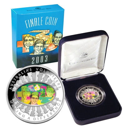 2003 1oz $5 SILVER PROOF COIN - VOLUNTEERS HOLOGRAM FINALE COIN (ROYAL AUSTRALIAN MINT)