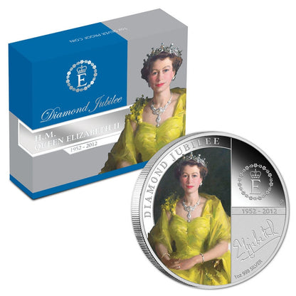 2012 1oz $1 PURE SILVER PROOF COIN - H.M. QUEEN ELIZABETH II: DIAMOND JUBILEE