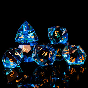 MULTIFACETED RESIN DICE SET - AQUAMARINE