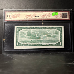 1954 $1 BANK OF CANADA, BC-37a, BEATTIE-COYNE, MODIFIED PORTRAIT