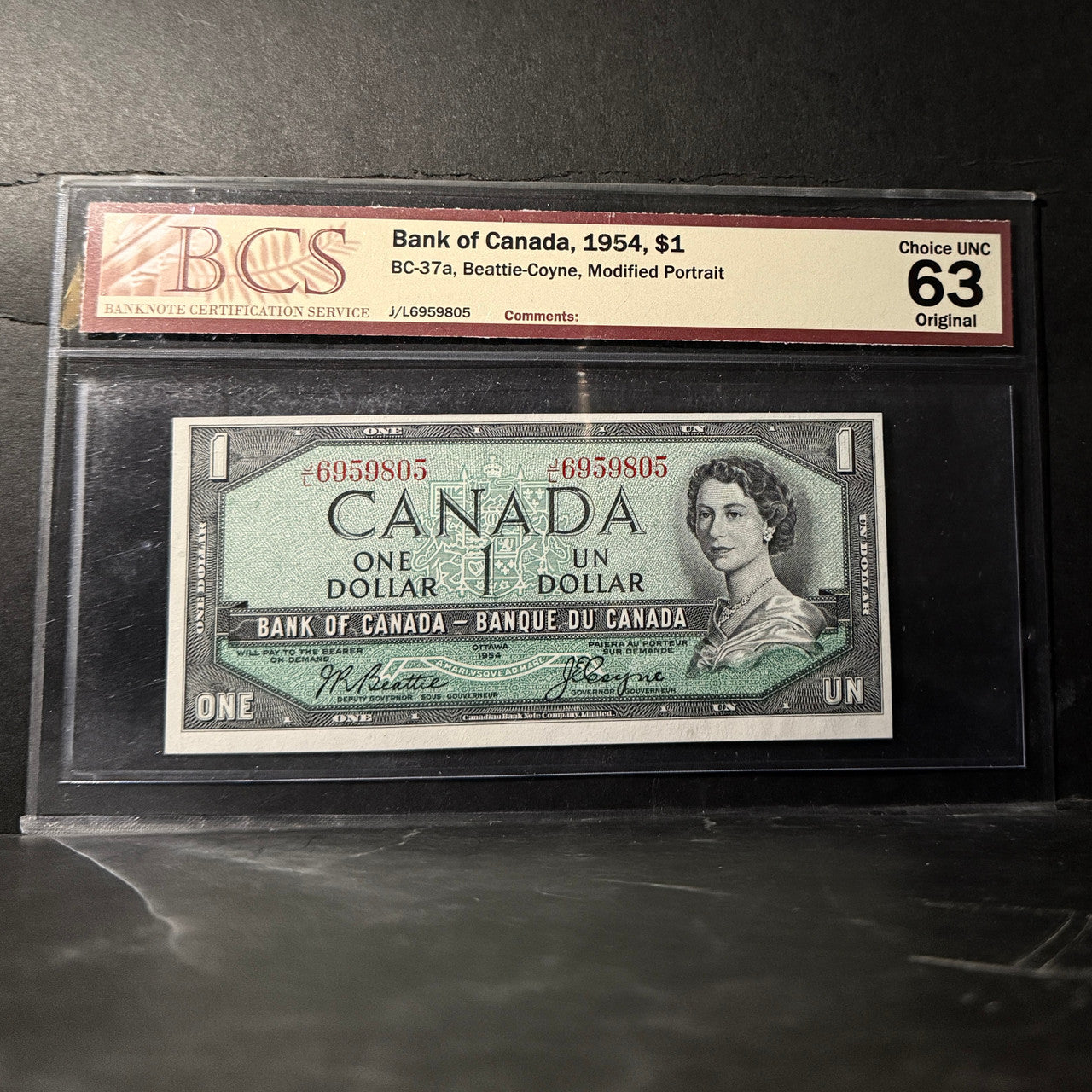 1954 $1 BANK OF CANADA, BC-37a, BEATTIE-COYNE, MODIFIED PORTRAIT