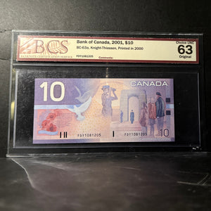 2001 $10 BANK OF CANADA, BC-63a, KNIGHT-THIESSEN, PRINTED IN 2000