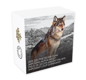 2015 1oz $20 MAJESTIC ANIMALS - IMPOSING ALPHA WOLF FINE SILVER COIN