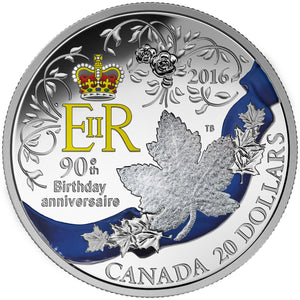 2016 1oz $20 A CELEBRATION OF HER MAJESTY'S 90TH BIRTHDAY FINE SILVER COIN