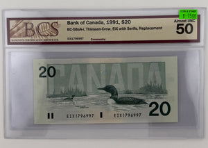 1991 $20 BANK OF CANADA; BC-58aAi, THIESSEN-CROW, EIX WITH SERIFS, REPLACEMENT NOTE