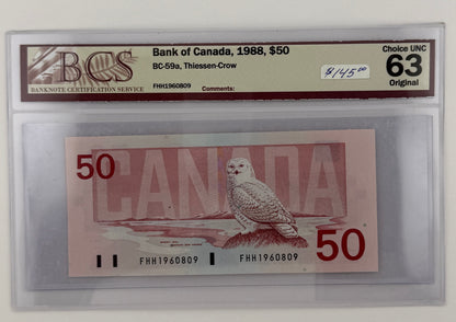 1988 $50 BANK OF CANADA; BC-59a, THIESSEN-CROW NOTE
