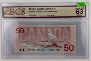 1988 $50 BANK OF CANADA; BC-59aA, THIESSEN-CROW REPLACEMENT NOTE