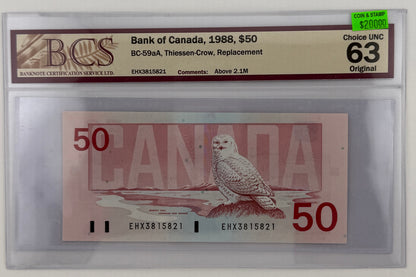 1988 $50 BANK OF CANADA; BC-59aA, THIESSEN-CROW REPLACEMENT NOTE