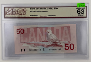 1988 $50 BANK OF CANADA; BC-59b, BONIN-THIESSEN NOTE