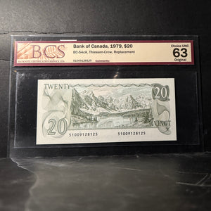 1979 $20 BANK OF CANADA, BC-54cA, THIESSEN-CROW, REPLACEMENT