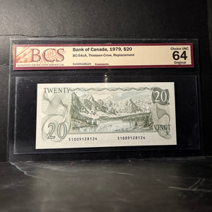 1979 $20 BANK OF CANADA, BC-54cA, THIESSEN-CROW, REPLACEMENT CHOICE UNC-64-ORIG