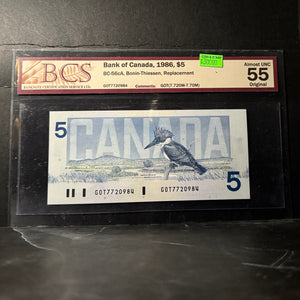 1986 $5 BANK OF CANADA, BC-56cA, BONIN-THIESSEN, REPLACEMENT BS285
