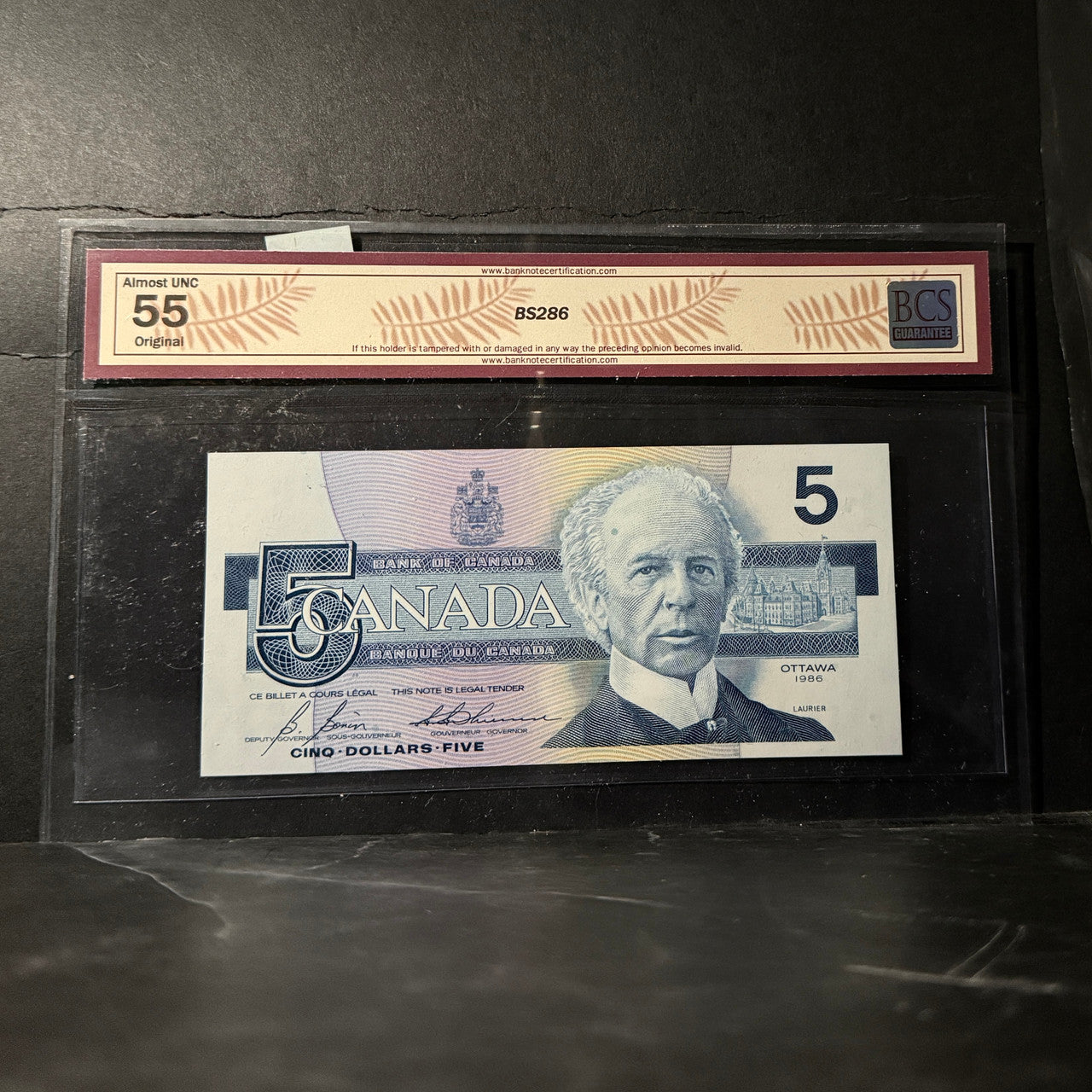 1986 $5 BANK OF CANADA, BC-56cA, BONIN-THIESSEN, REPLACEMENT