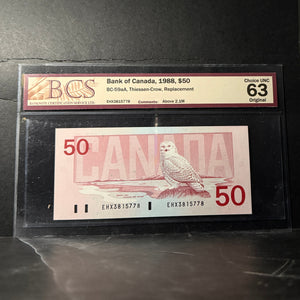 1988 $50 BANK OF CANADA, BC-59aA, THIESSEN-CROW, REPLACEMENT