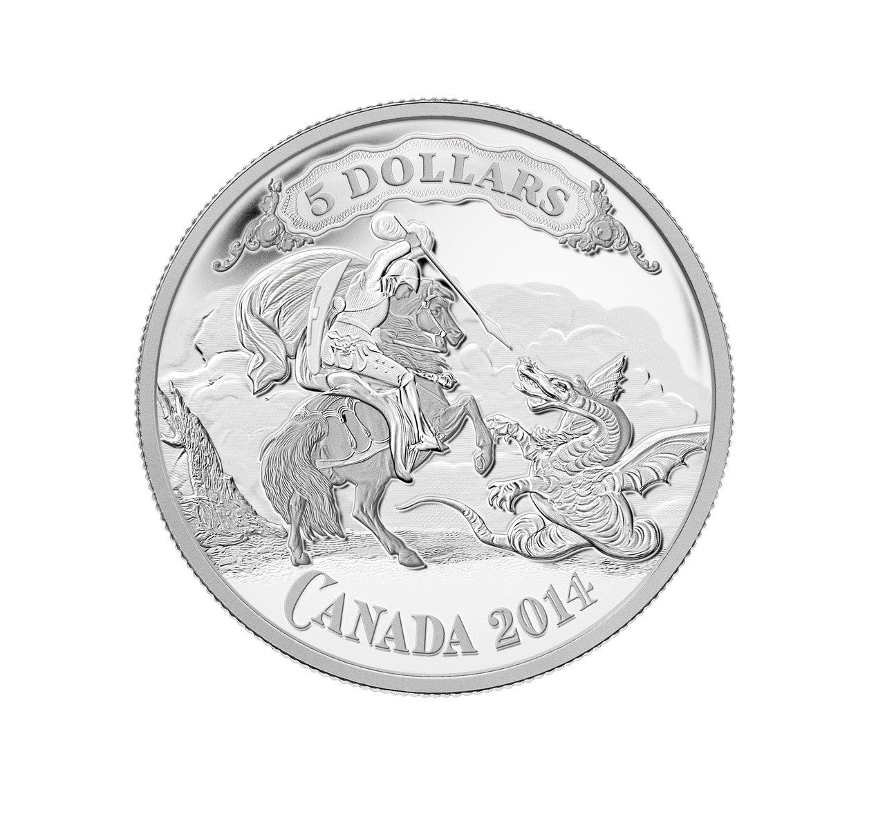 2014 $5 CANADIAN BANK NOTE SERIES: SAINT GEORGE SLAYING DRAGON FINE SILVER COIN
