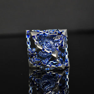 BEHOLDER'S GATES HOLLOW METAL DICE SET - BLUE AND SILVER