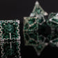 BEHOLDER'S GATES HOLLOW METAL DICE SET - GREEN AND SILVER