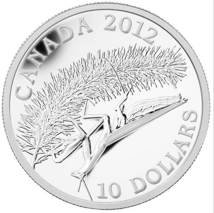 SALE - 2012 1/2oz $10 CANADIAN GEOGRAPHIC PHOTO CONTEST - PRAYING MANTIS FINE SILVER COIN