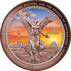 2026 1 KILO CAMEROON VINTAGE SUNSET LIBERTAD COLOURED COPPER ROUND
