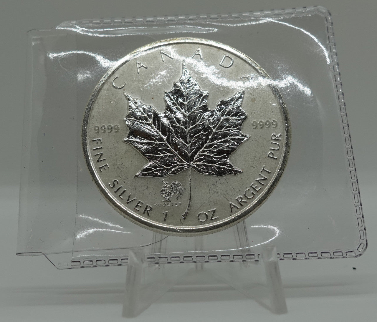 E-TRANSFER ONLY - 2005 1oz $5 ROOSTER PRIVY FINE SILVER MAPLE LEAF