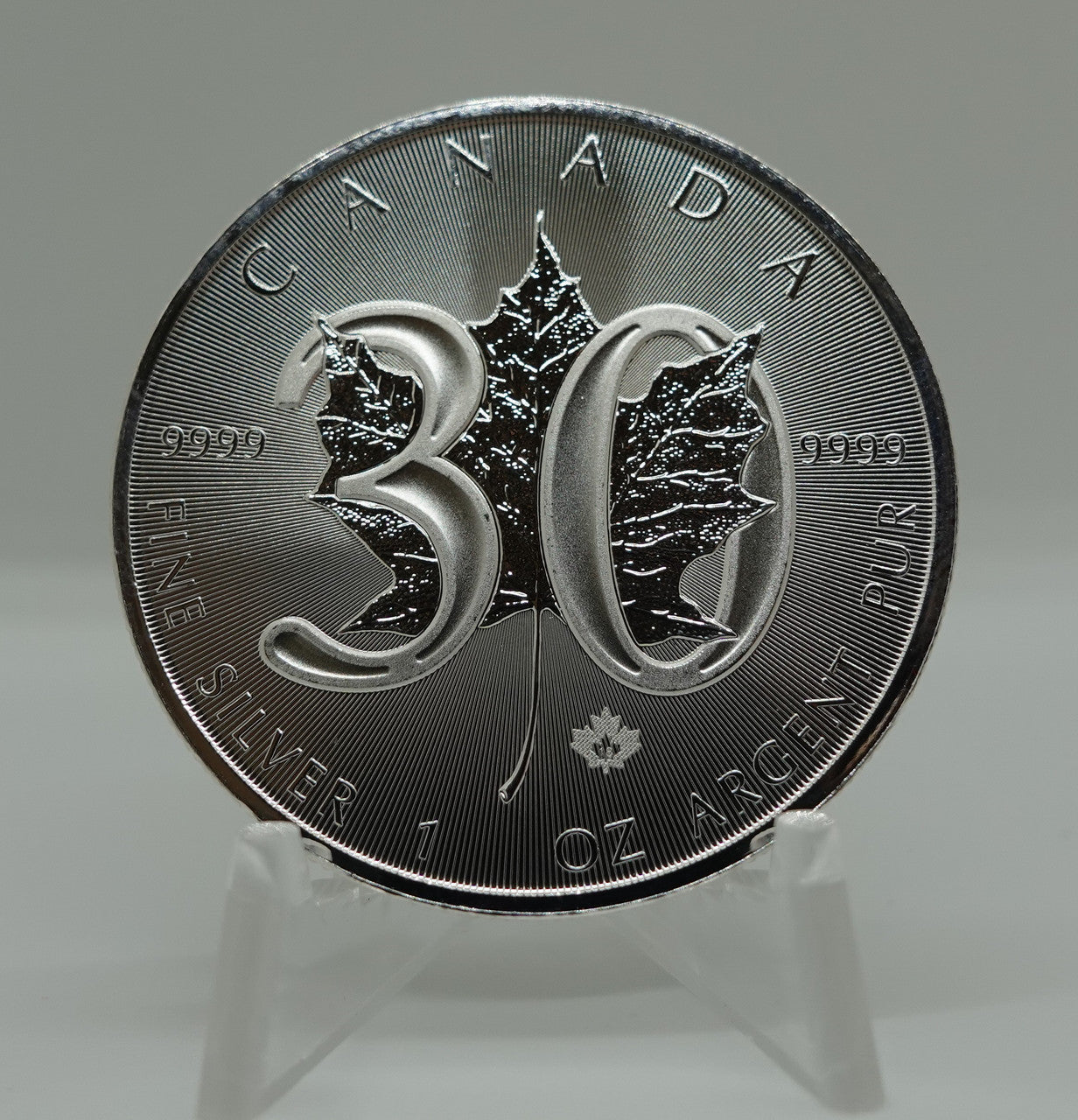 E-TRANSFER ONLY - 2018 $20 1oz 30TH ANNIVERSARY FINE SILVER MAPLE LEAF