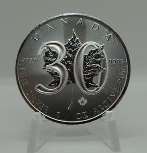 E-TRANSFER ONLY - 2018 $20 1oz 30TH ANNIVERSARY FINE SILVER MAPLE LEAF