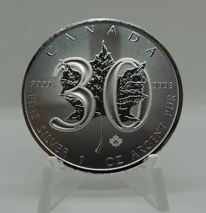 E-TRANSFER ONLY - 2018 $20 1oz 30TH ANNIVERSARY FINE SILVER MAPLE LEAF
