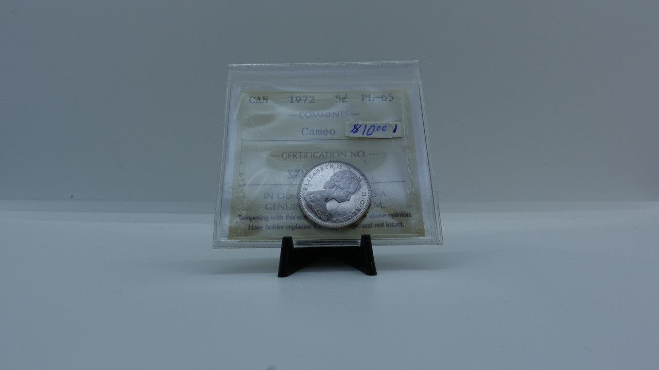 1972 CANADA CIRCULATION 5-CENT PL-65 CAMEO