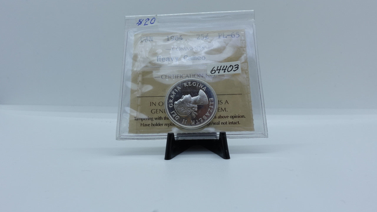1964 CANADA CIRCULATION 25-CENT PL-65 HEAVY CAMEO