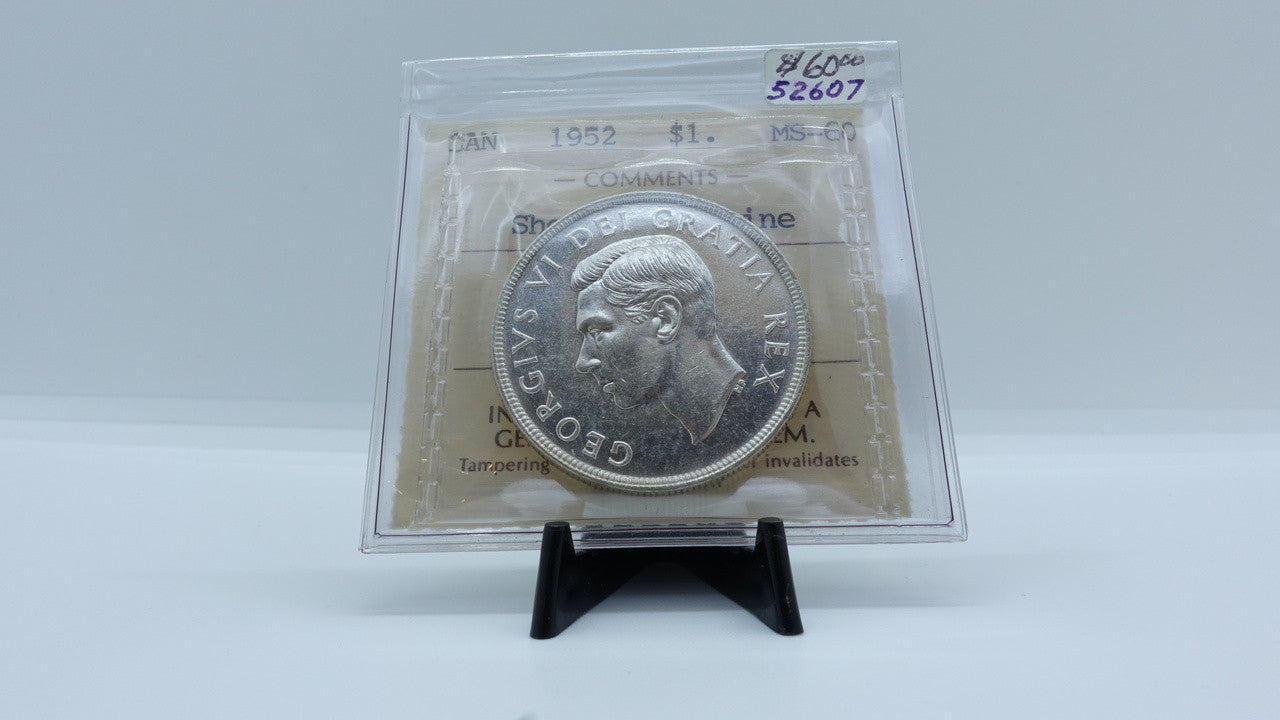 1952 CANADA CIRCULATION SILVER DOLLAR MS-60 SHORT WATER LINE