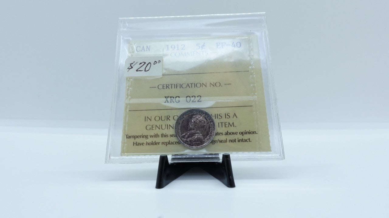 1912 CANADA CIRCULATION 5-CENT SILVER EF-40