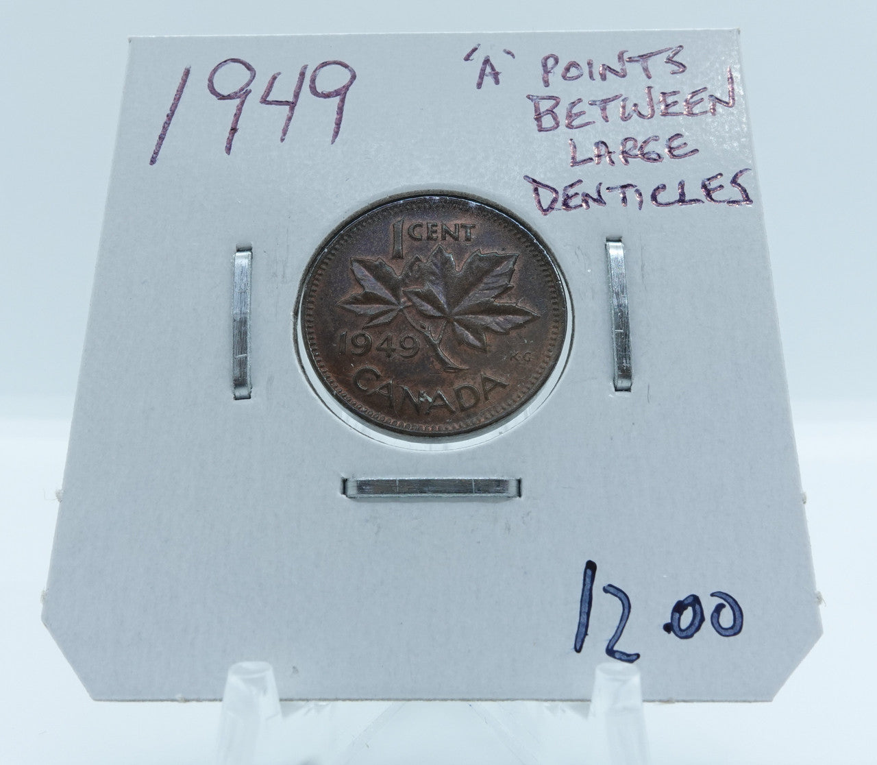 1949 CANADA CIRCULATION 1-CENT 'A' POINTS BETWEEN LARGE DENTICLES