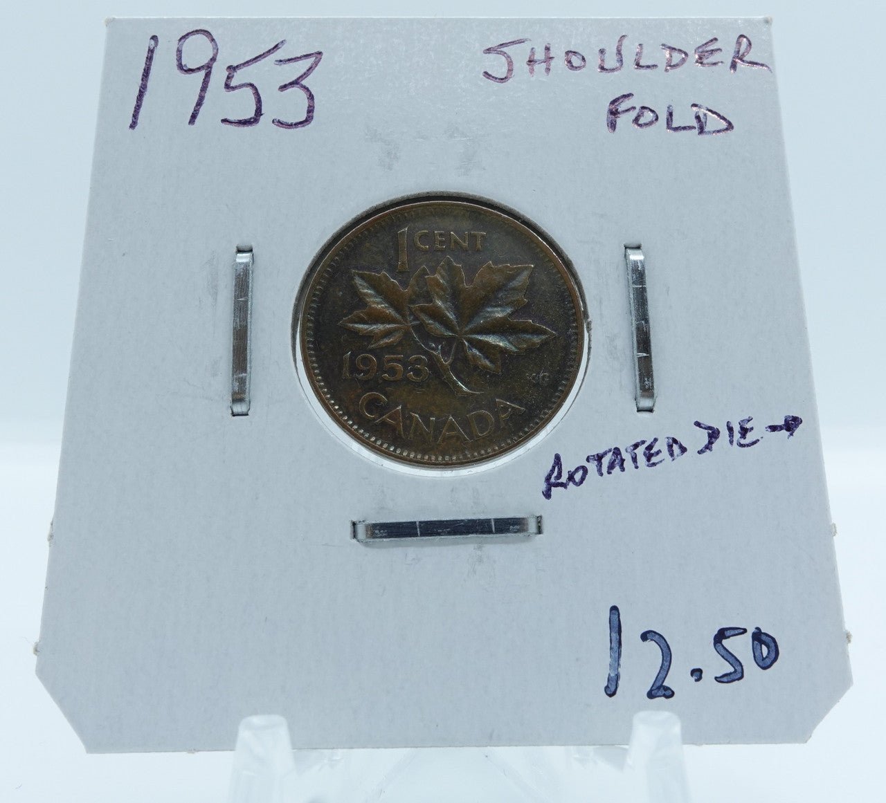 1953 CANADA CIRCULATION 1-CENT SHOULDER FOLD ROTATED BACK