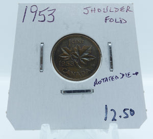 1953 CANADA CIRCULATION 1-CENT SHOULDER FOLD ROTATED BACK