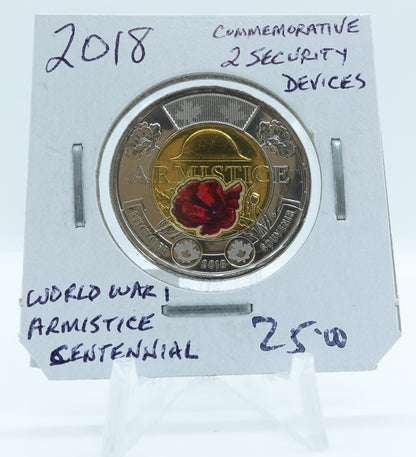2018 CANADA CIRCULATION TOONIE COMMEMORATIVE 2 SECURITY DEVICES WORLD WAR 1 ARMISTICE CENTENNIAL