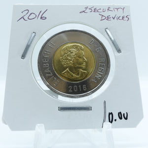 2016 CANADA CIRCULATION TOONIE 2 SECURITY DEVICES
