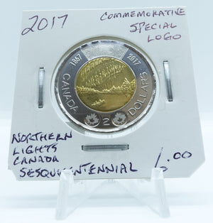 2017 CANADA CIRCULATION TOONIE COMMEMORATIVE SPECIAL LOGO NORTHERN LIGHTS CANADA SESQUICENTENNIAL