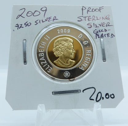 2009 CANADA CIRCULATION TOONIE .9250 PROOF STERLING SILVER GOLD-PLATED