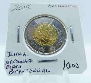 2015 CANADA CIRCULATION TOONIE COMMEMORATIVE JOHN A. MACDONALD BIRTH BICENTENNIAL