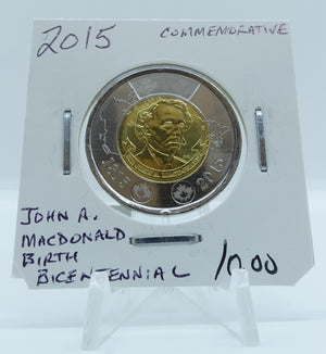 2015 CANADA CIRCULATION TOONIE COMMEMORATIVE JOHN A. MACDONALD BIRTH BICENTENNIAL (2)