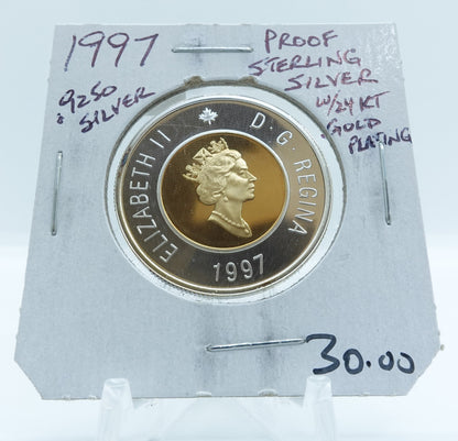 1997 CANADA CIRCULATION TOONIE .9250 PROOF STERLING SILVER WITH 24-KARAT GOLD PLATING