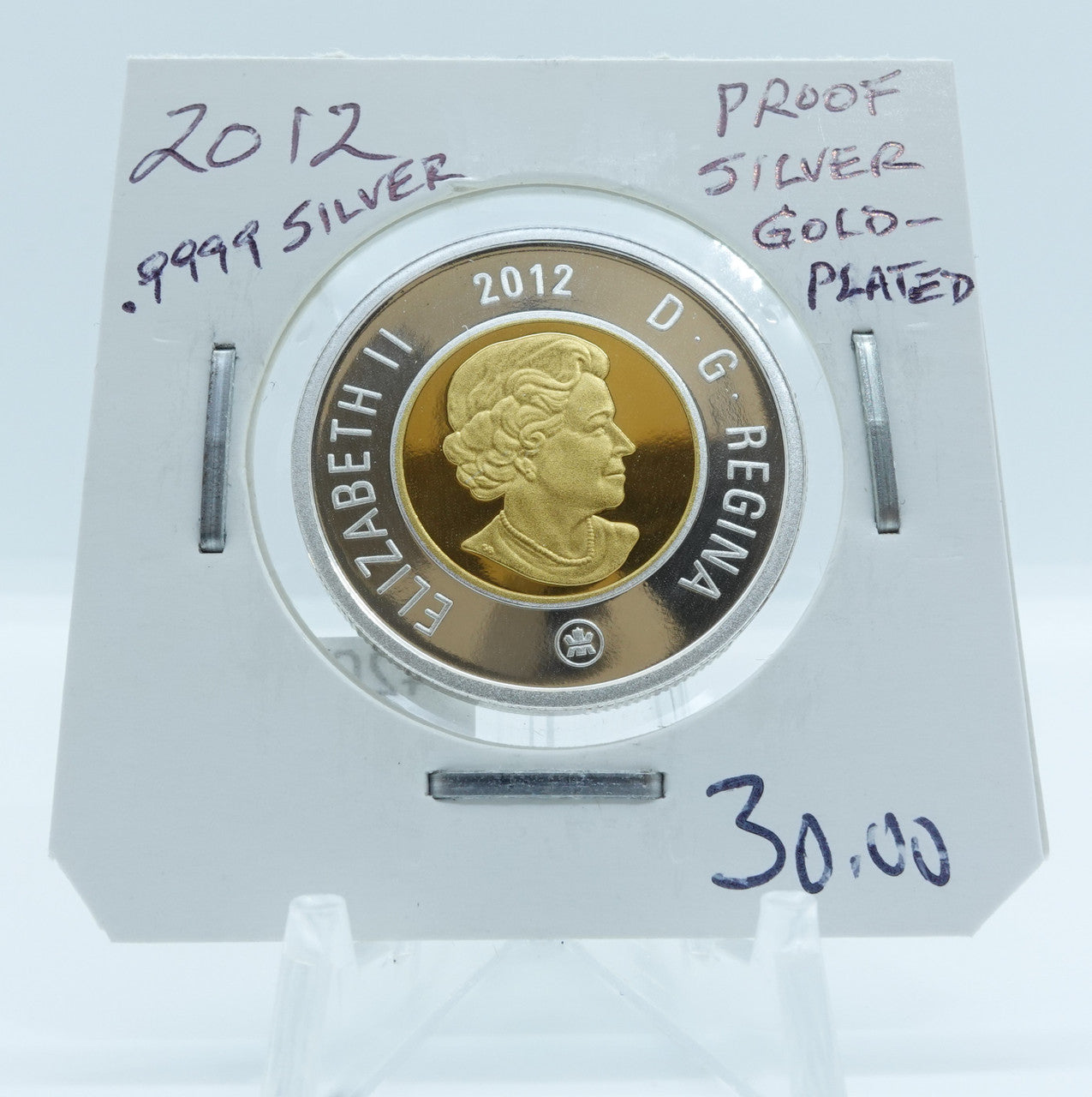 2012 CANADA CIRCULATION TOONIE .9999 PROOF SILVER GOLD-PLATED