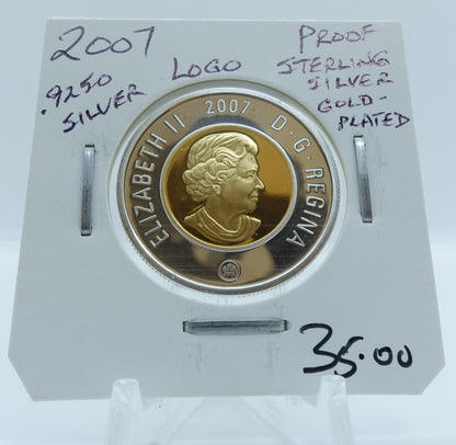 2007 CANADA CIRCULATION TOONIE .9250 LOGO PROOF STERLING SILVER GOLD-PLATED