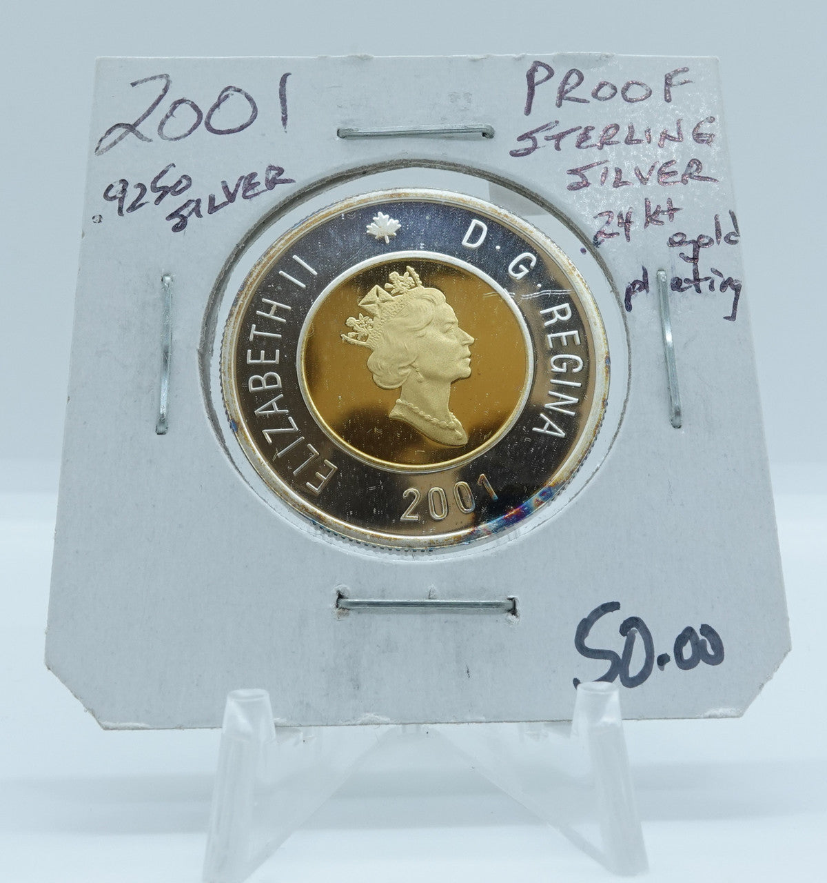 2001 CANADA CIRCULATION TOONIE .9250 PROOF STERLING SILVER 24 KARAT GOLD PLATING (2)